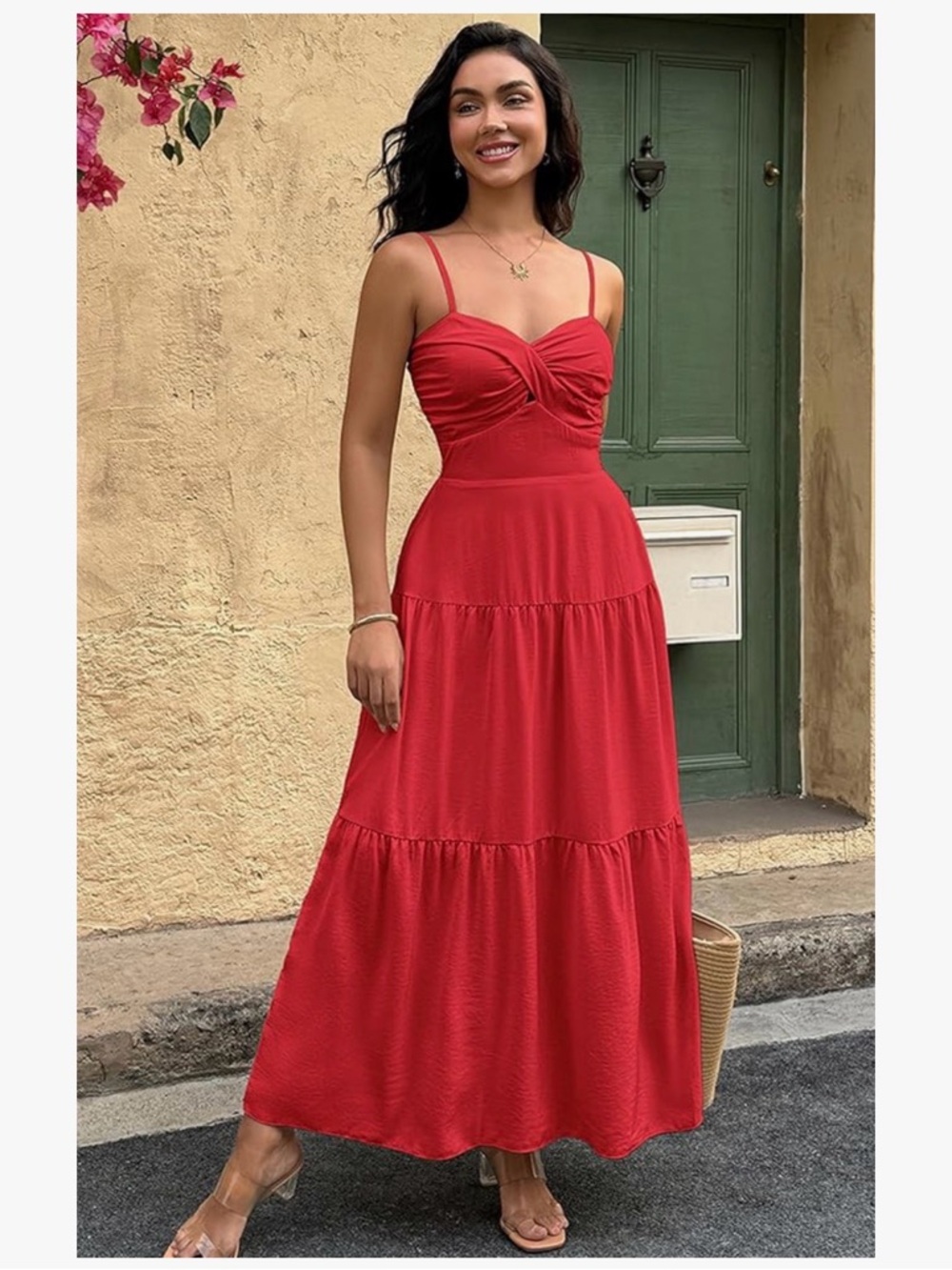 NWT Red Spaghetti Strap Tiered Maxi Dress-S - Picture 8 of 16